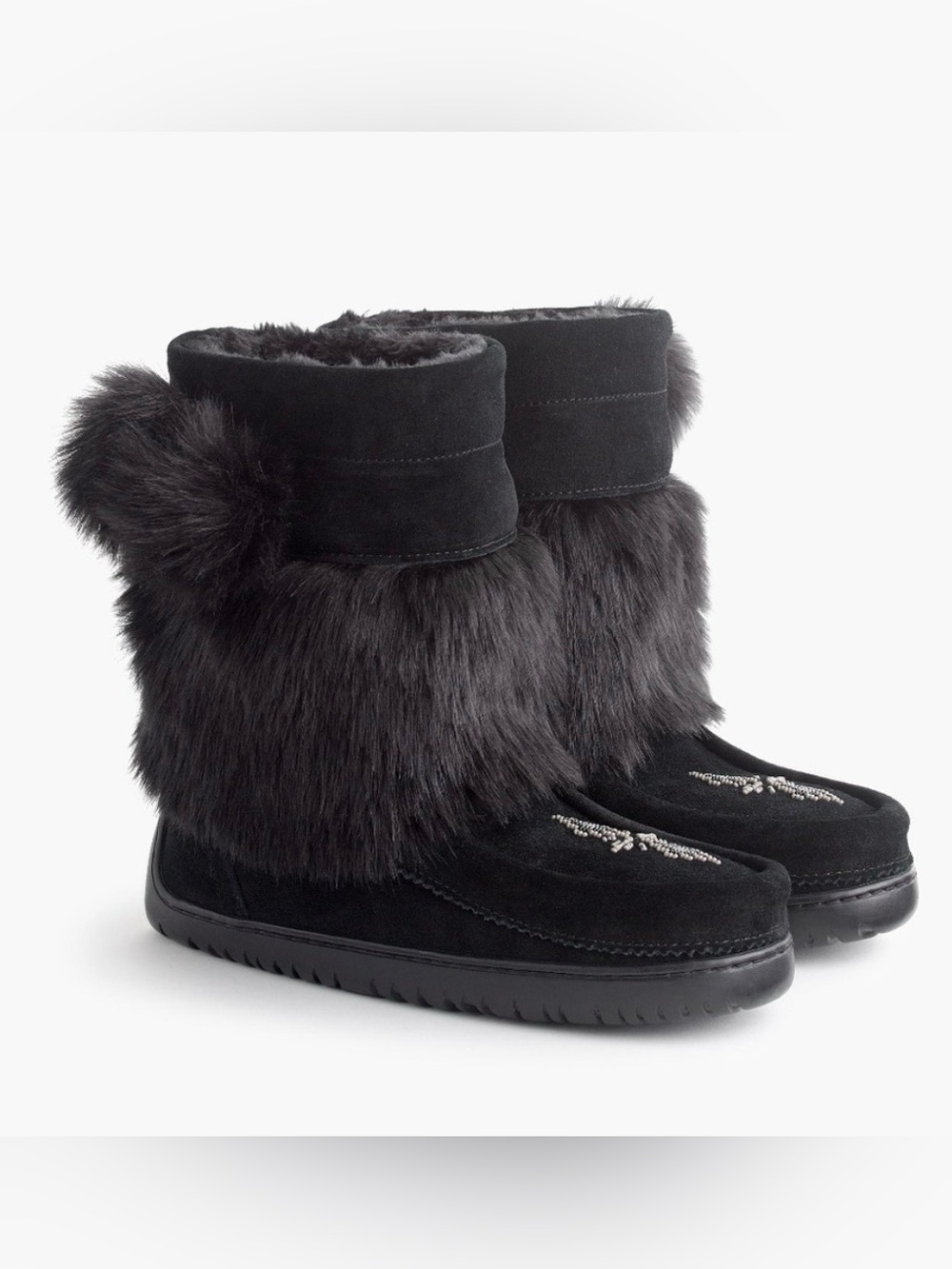 RARE JCrew Manitobah Mukluks Faux-Fur Ankle Boots with Embellished Toe